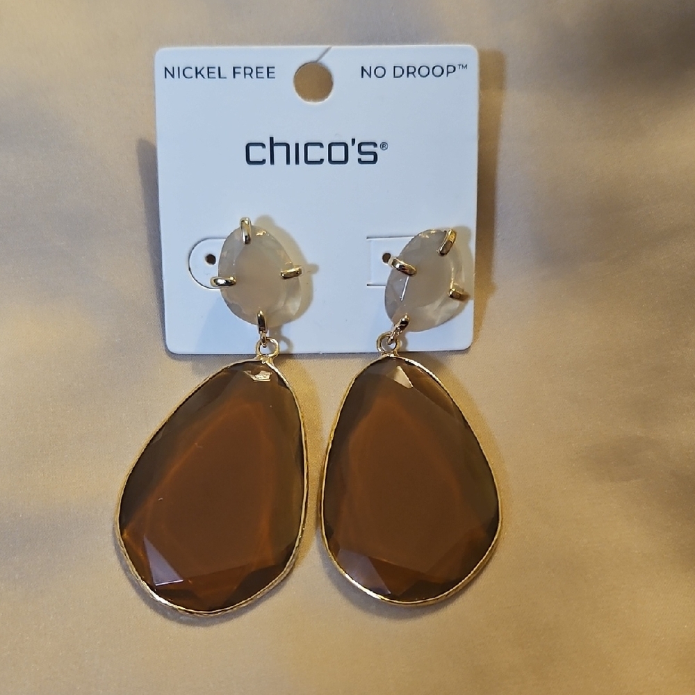 Chico's Brown Teardrop Earrings with Gold Trim